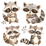 Fototapeta  - Illustration set of raccoons