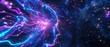Neon blue and purple circuits interweaving to create a digital brain