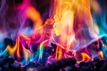Wall Mural - A fire with colorful flames, creating a vibrant and dynamic scene