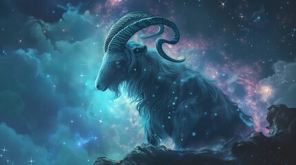 Wall Mural - illustration with zodiac sign capricorn in cosmic space. generative ai.
