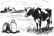 Green Grazing Galore Grass Farm Vector Logo with Bovine Creamy Countryside Cow with Milk Can Farm Icon