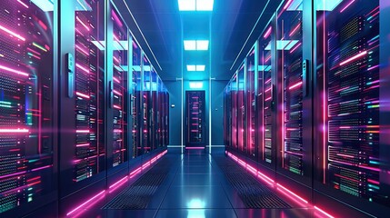 Poster - Flat graphic image of a hosting company featuring servers and computers. Generative AI.