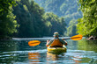© yevhen89 - Elderly couple kayaking, serene mountain river landscape. Sunny day. Hobbie, active sport