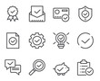 Check testing examination tick approve checkmark. Flat lined thin isolated icon set