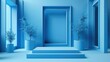 A 3d render of neatly organized several simple minimalistic frames on an isolated cobalt blue background. Generative AI.