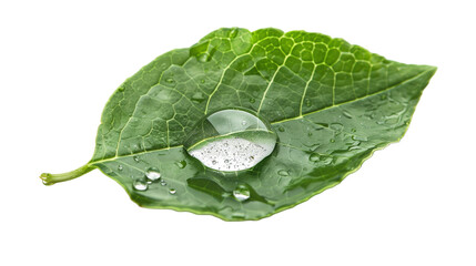 Fresh Green Leaf with Water Droplets - Isolated on White Transparent Background, PNG
