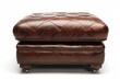 Brown leather ottoman with diamond tufting and nailhead trim