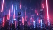 Glowing Neon Cityscape with Futuristic High-Rise Towers and Vibrant Illumination in the Night Sky