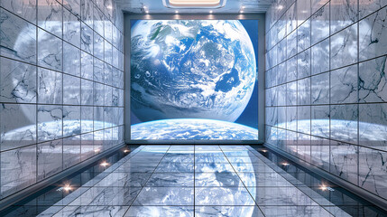 Wall Mural - A set of marble wall tiles, each carefully crafted to fit together into a larger mosaic that recreates the view of earth from space. 32k, full ultra HD, high resolution