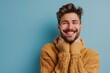 Portrait of a Joyful Man Laughing in Yellow Sweater. Generative AI.
