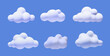 3d clouds cartoon set isolated on a blue background. White soft round cartoon fluffy clouds icons
