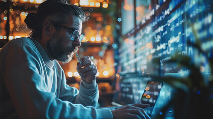 Aufkleber - A software engineer guy writing strings of code in the air with a magic pencil. Generative AI.