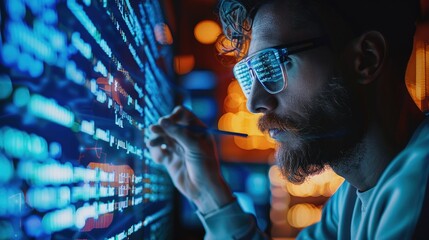 Aufkleber - A software engineer guy writing strings of code in the air with a magic pencil. Generative AI.