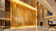 A striking gold marble accent wall in a luxury hotel lobby. 32k, full ultra HD, high resolution