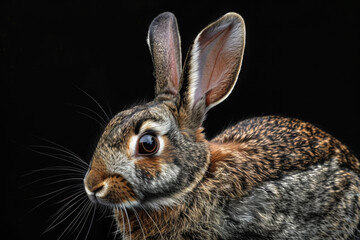 Wall Mural - A rabbit with brown and gray fur is staring at the camera