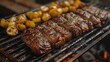 barbeque traditional Grilled meat on the grill, parrilla, asado Argentinian food grilled with lots of beef