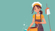 Young beautiful cleaning maid woman with bucket and