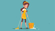 Young beautiful cleaning maid woman with bucket and