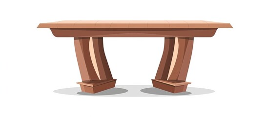 Wall Mural - A hardwood rectangular table with two legs, wood stain, and varnish. Made of natural material, suitable for outdoor furniture. White background