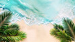 Tropical beach with waves background with palm trees and blue water top view