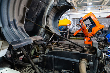 Poster - Truck repair service indoors. Maintenance workshop.