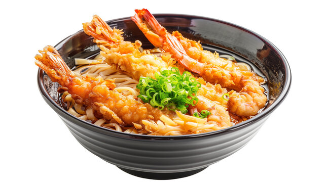 japanese special food. shrimp tempura udon crispy isolated on white background