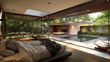A contemporary residence with a glass-walled bedroom overlooking a private courtyard.