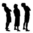 Vector silhouettes of  two  men and a  woman, a group of standing business people,looking up, profile, black  color isolated on white background