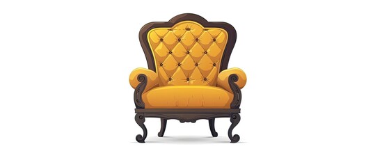 Poster - A comfortable yellow chair with a wooden frame, perfect for outdoor furniture. The rectangle shape provides great support for the human body. It adds a bright pop of color to any white background