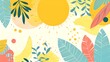 Vibrant abstract summer scene with sun and foliage. Colorful nature illustration. Modern flat design perfect for seasonal themes. AI