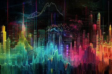 Wall Mural - A city skyline is shown in a colorful, abstract style