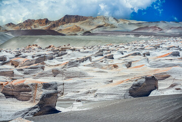 Wall Mural - The spectacular white pumice landscape of the Campo de Piedra Pomez, or Pumice Stone Field, seen from a distance, El Peñon, Catamarca Province, northwest Argentina.