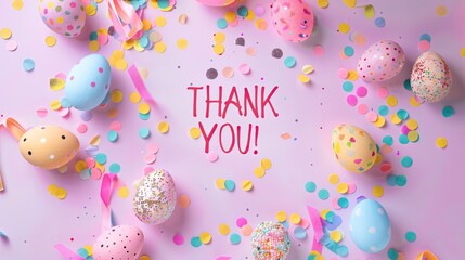 Wall Mural - thank you greeting with Easter eggs, pink background