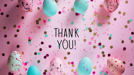 Wall Mural - thank you greeting with Easter eggs, pink background