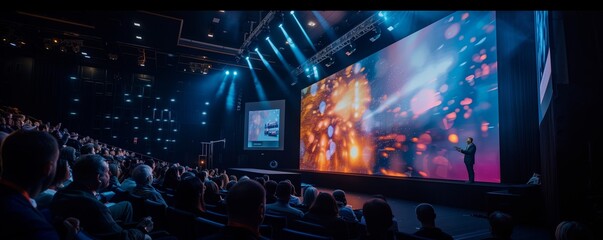 keynote speaker delivering a presentation to an attentive audience at a b2b conference