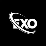 Fototapeta  - EXO logo. EXO letter. EXO letter logo design. Initials EXO logo linked with circle and uppercase monogram logo. EXO typography for technology, business and real estate brand.