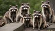 A Raccoon With A Group Of Other Raccoons Socializ