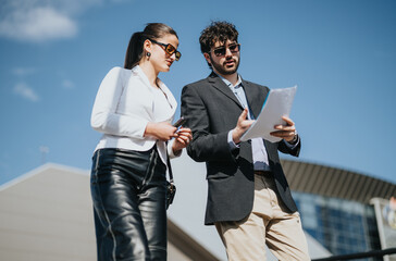 Diverse business associates strategizing on profit growth and marketing plans in an informal outdoor meeting.