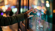 Human hand touching a colorful digital screen 