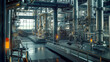 © Halal Vision Studio - A busy chemical engineering lab with distillation columns and reaction vessels, currently at rest but ready to develop chemical processes for various industries