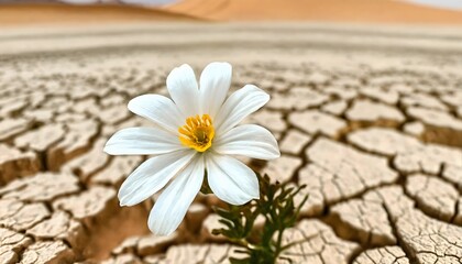 beautiful white flower growing in barren land