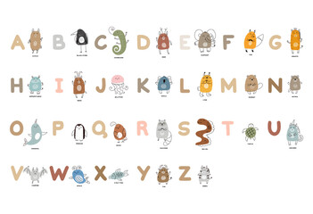 alphabet zoo  vector illustration set