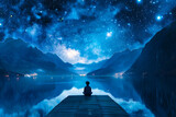 Fototapeta  - A peaceful repose in the sky, surrounded by the night's magic, copy space to inspire nighttime reflections