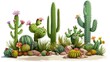Group of cactus plants and rocks on a white background. Perfect for desert-themed designs