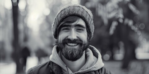 Poster - A striking black and white portrait of a man with a beard. Perfect for a variety of design projects