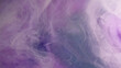 Color smoke mix. Ink water flow. Liquid galaxy. Purple white silk haze cloud fluid paint motion on dark blue glitter particles art abstract background.