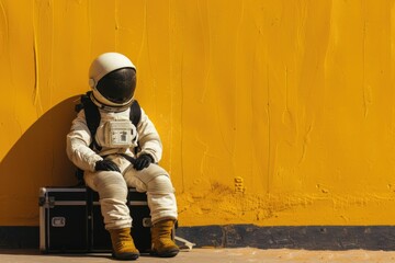 Wall Mural - astronaut sitting on luggage, suitable for travel concept