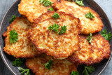 Fototapeta Mapy - Chicken potato fritters, pancakes with parsley