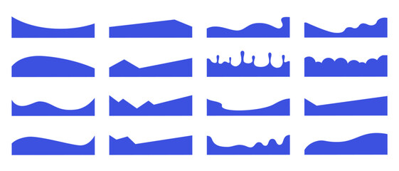 Wall Mural - Set of abstract design blue separator header and border for website and app. Divider shapes top and bottom for web page. Different borders for website, banner, app, poster, background