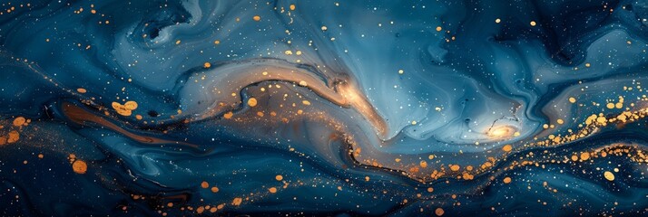 Poster - Intricately swirling gold and blue patterns dance across the canvas, creating a mesmerizing and opulent abstract painting